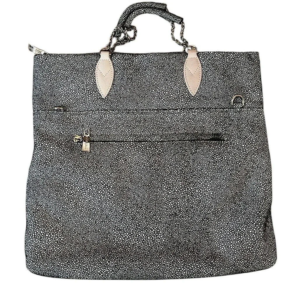 SORIAL Black and White Pebbled/ Dot Shimmer Chain Link Hand Bag